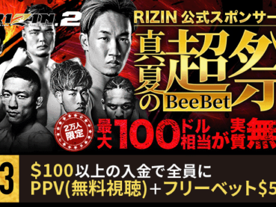 ビーベット(BeeBet)にて、超RIZIN2のPPV(無料視聴)チケットがもらえる！その他激アツなキャンペーンをご紹介！